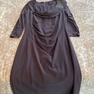 Adrianna Papell Charcoal Gray Draped Long Sleeve Dress